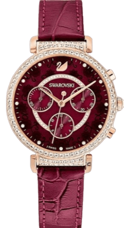 Swarovski Spring Flower Chronograph Red Dial Red Leather Strap Watch for Women - 5598689