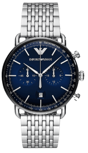 Emporio Armani Aviator Chronograph Blue Dial Silver Steel Strap Watch For Men - AR11238