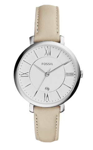 Fossil Jacqueline White Dial Beige Leather Strap Watch for Women - ES3793