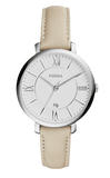 Fossil Jacqueline White Dial Beige Leather Strap Watch for Women - ES3793