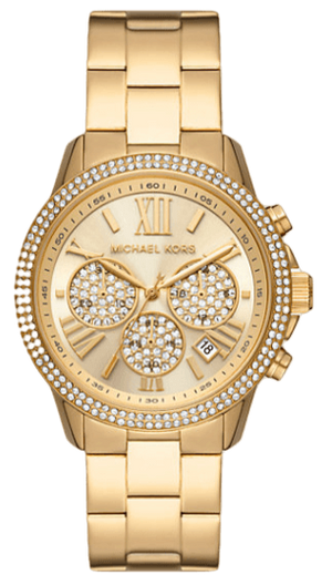 Michael Kors Bryn Pavé Quartz Gold Dial Gold Steel Strap Watch For Women - MK7199