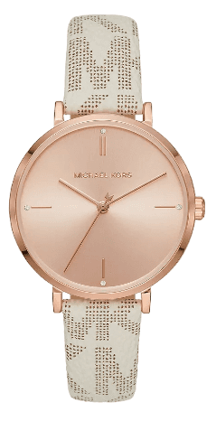 Michael Kors Jayne Three Hand Rose Gold Dial White Leather Strap Watch For Women - MK7128