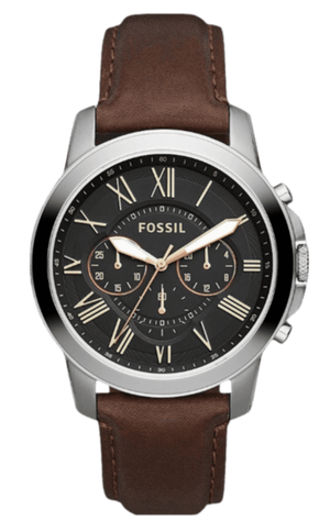 Fossil Grant Chronograph Black Dial Brown Leather Strap Watch for Men - FS4813