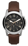 Fossil Grant Chronograph Black Dial Brown Leather Strap Watch for Men - FS4813