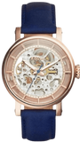 Fossil Original Boyfriend Skeleton White Dial Blue Leather Strap Watch for Women - ME3086