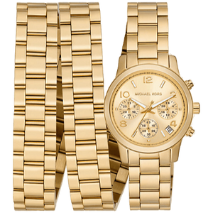 Michael Kors Runway 18K Gold-Plated Triple Wrap Gold Dial Gold Steel Strap Watch for Women - MK7450