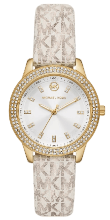 Michael Kors Tibby Analog Silver Dial White Leather Strap Watch for Women - MK1049