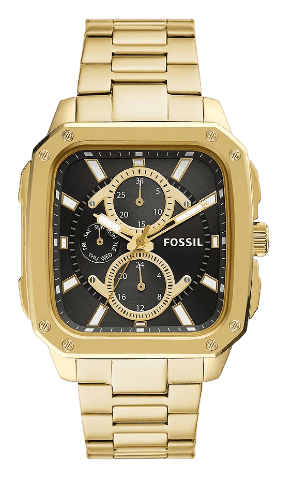 Fossil Inscription Multifunction Black Dial Gold Steel Strap Watch for Men - BQ2656