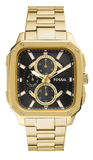 Fossil Inscription Multifunction Black Dial Gold Steel Strap Watch for Men - BQ2656