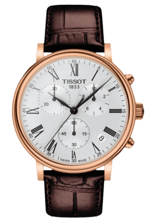 Tissot Carson Premium Chronograph White Dial Brown Leather Strap Watch For Men - T122.417.36.033.00