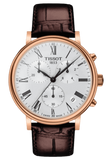 Tissot Carson Premium Chronograph White Dial Brown Leather Strap Watch For Men - T122.417.36.033.00