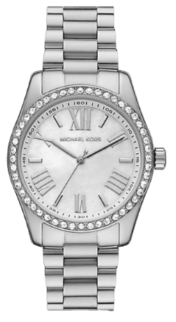 Michael Kors Lexington Crystals Mother of Pearl White Dial Silver Steel Strap Watch for Women - MK1087