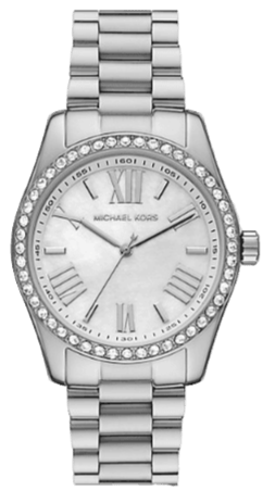 Michael Kors Lexington Crystals Mother of Pearl White Dial Silver Steel Strap Watch for Women - MK1087