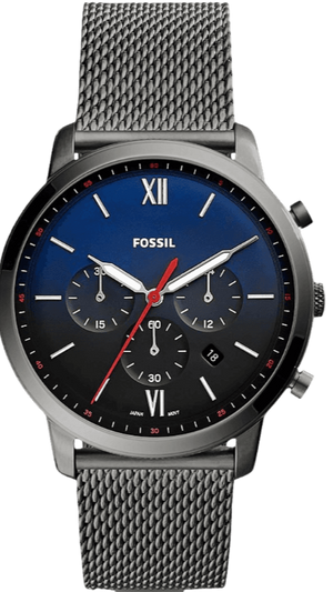 Fossil Neutra Chronograph Blue Dial Silver Mesh Bracelet Watch for Men - FS5383