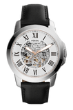 Fossil Grant Automatic Skeleton White Dial Black Leather Strap Watch for Men - ME3101