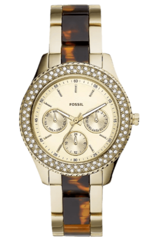 Fossil Stella Multifunction Gold Dial Two Tone Steel Strap Watch for Women - ES4756