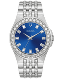 Bulova Phantom Baguette Crystal Blue Dial Silver Steel Strap Watch for Men - 96A254