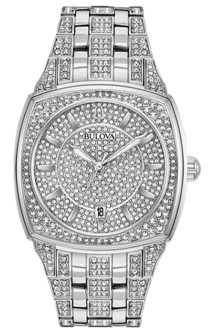 Bulova Phantom Swarovski Crystal Pave Silver Dial Silver Steel Strap Watch for Men - 98B296