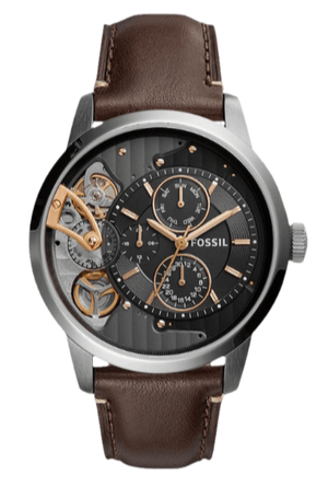 Fossil Townsman Automatic Black Dial Brown Leather Strap Watch for Men -  ME1163