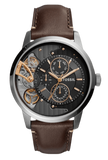 Fossil Townsman Automatic Black Dial Brown Leather Strap Watch for Men -  ME1163