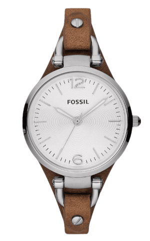 Fossil Georgia White Dial Brown Leather Strap Watch for Women - ES3060