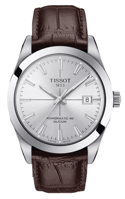 Tissot Gentleman Powermatic 80 Silicium Silver Dial Brown Leather Strap Watch For Men - T127.407.16.031.01