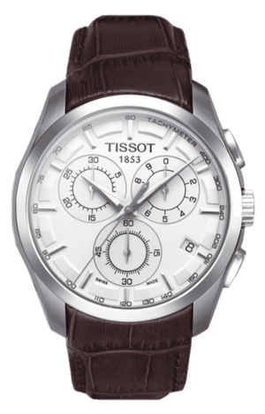 Tissot Couturier Chronograph White Dial Brown Leather Strap Watch For Men - T035.617.16.031.00