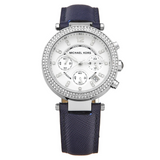 Michael Kors Parker White Dial Navy Blue Leather Strap Watch for Women - MK2293