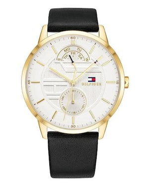 Tommy Hilfiger Hunter White Dial Black Leather Strap Watch for Men - 1791606