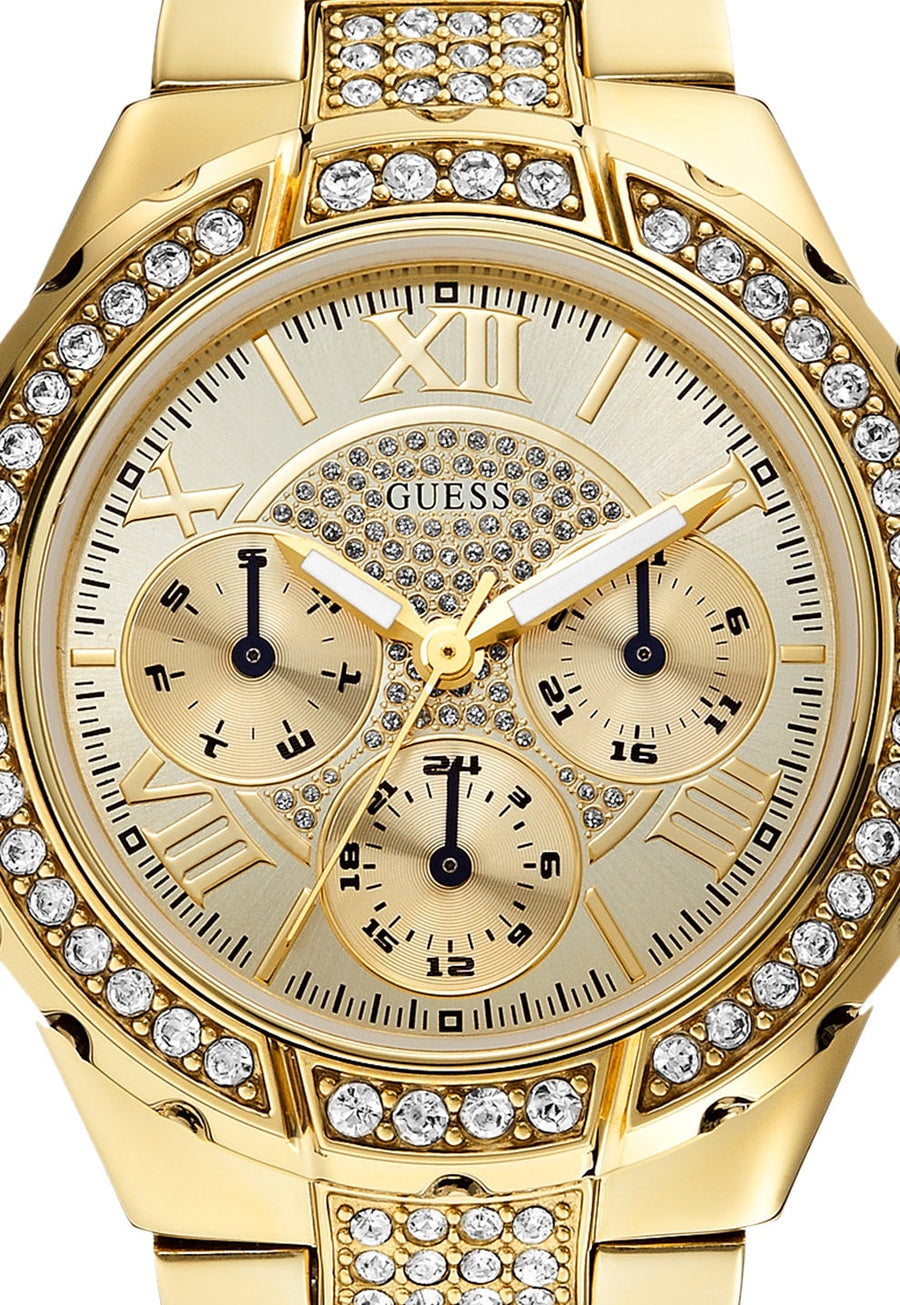 Guess Viva Diamonds Gold Dial Gold Steel Strap Watch for Women - W0111L2
