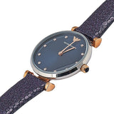 Emporio Armani Gianni T Bar Analog Blue Dial Black Leather Strap Watch For Women - AR1989