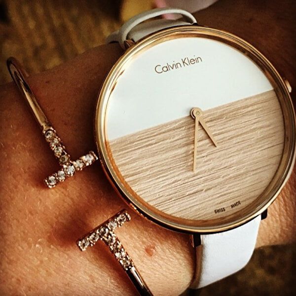 Calvin Klein Rise White Dial White Leather Strap Watch for Women - K7A236LH