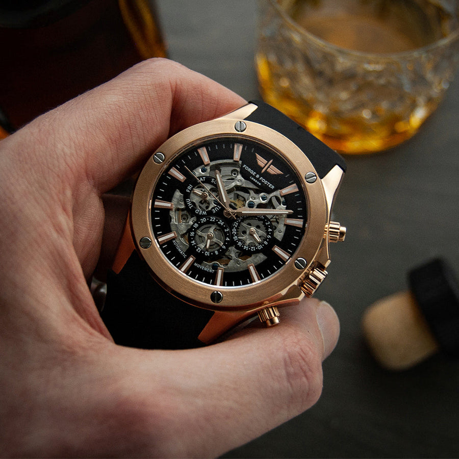 Fossil Modern Machine Automatic Skeleton Dial Black Leather Strap Watch for Men - ME3082