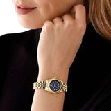 Michael Kors Lexington Three-Hand Blue Dial Gold Steel Strap Watch for Women - MK4802