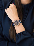 Guess Frontier DIamonds Gold Dial Blue Rubber Strap Watch For Women - W1160L3