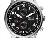 Fossil Retro Pilot Chronograph Black Dial Black Leather Strap Watch for Men - FS5806