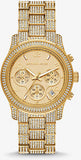 Michael Kors Ritz Three-Hand Glitz Crystals Gold Dial Gold Steel Strap Watch for Women - MK6747