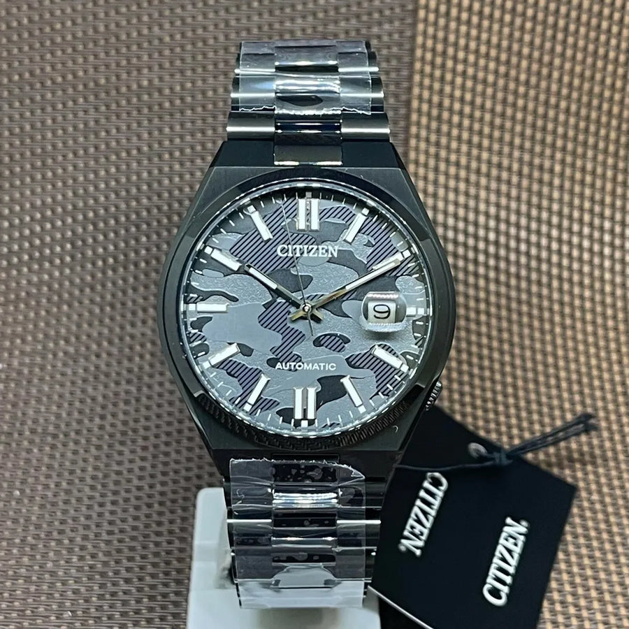 Citizen Tsuyosa Automatic Camouflage Black Dial Black Steel Strap Watch For Men - NJ0155-87E