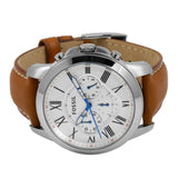 Fossil Grant Chronograph White Dial Brown Leather Strap Watch for Men - FS5060