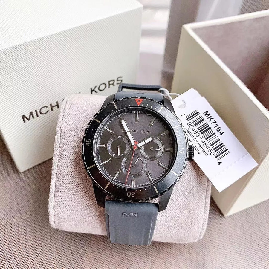 Michael Kors Cunningham Multifunction Grey Dial Grey Rubber Strap Watch For Men - MK7164
