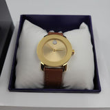 Movado Bold Gold Dial Brown Leather Strap Watch for Women - 3600437