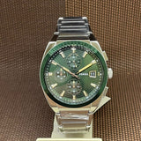 Fossil Everett Chronograph Green Dial Silver Steel Strap Watch for Men - FS5964