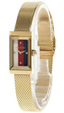 Gucci G Frame Quartz Diamonds White Red Blue Dial Gold Mesh Bracelet Watch For Women - YA147511