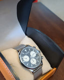 Movado Heritage Calendoplan Chronograph Black Dial Silver Mesh Strap Watch for Men - 3650097