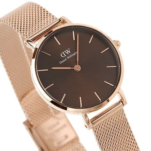 Daniel Wellington Petite Amber Brown Dial Gold Mesh Strap Watch For Women - DW00100476