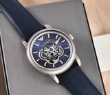 Emporio Armani Luigi Chronograph Blue Dial Black Leather Strap Watch For Men - AR60011