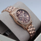 Michael Kors Lexington Chronograph Red Dial Rose Gold Steel Strap Watch For Women - MK7275