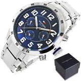 Tommy Hilfiger Trent Chronograph Blue Dial Silver Steel Strap Watch for Men - 1791053