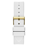 Guess Queen Quartz Gold Dial White Silicone Strap Watch For Women - GW0536L2