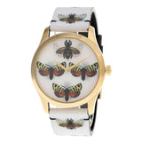 Gucci G Timeless Quartz White Dial White Leather Strap Watch For Women - YA1264109